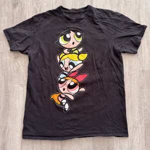 Powerpuff Girls Graphic T-Shirt Black Cartoon Network Blossom Bubbles Medium